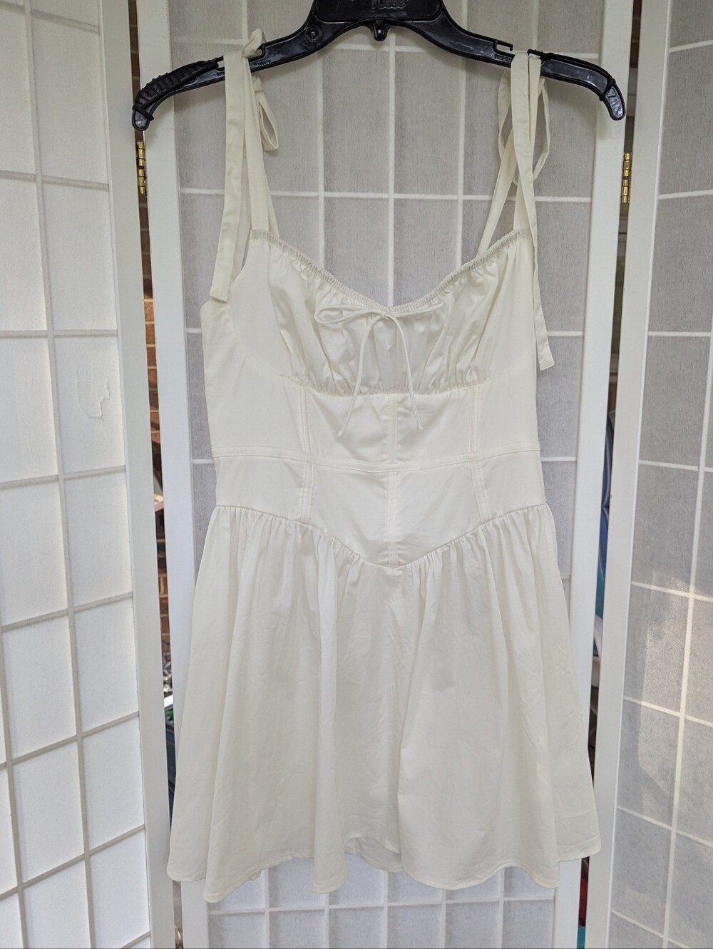 For Love & Lemons Jessie Mini Dress White Corset Basque Waist Tie Shoulder